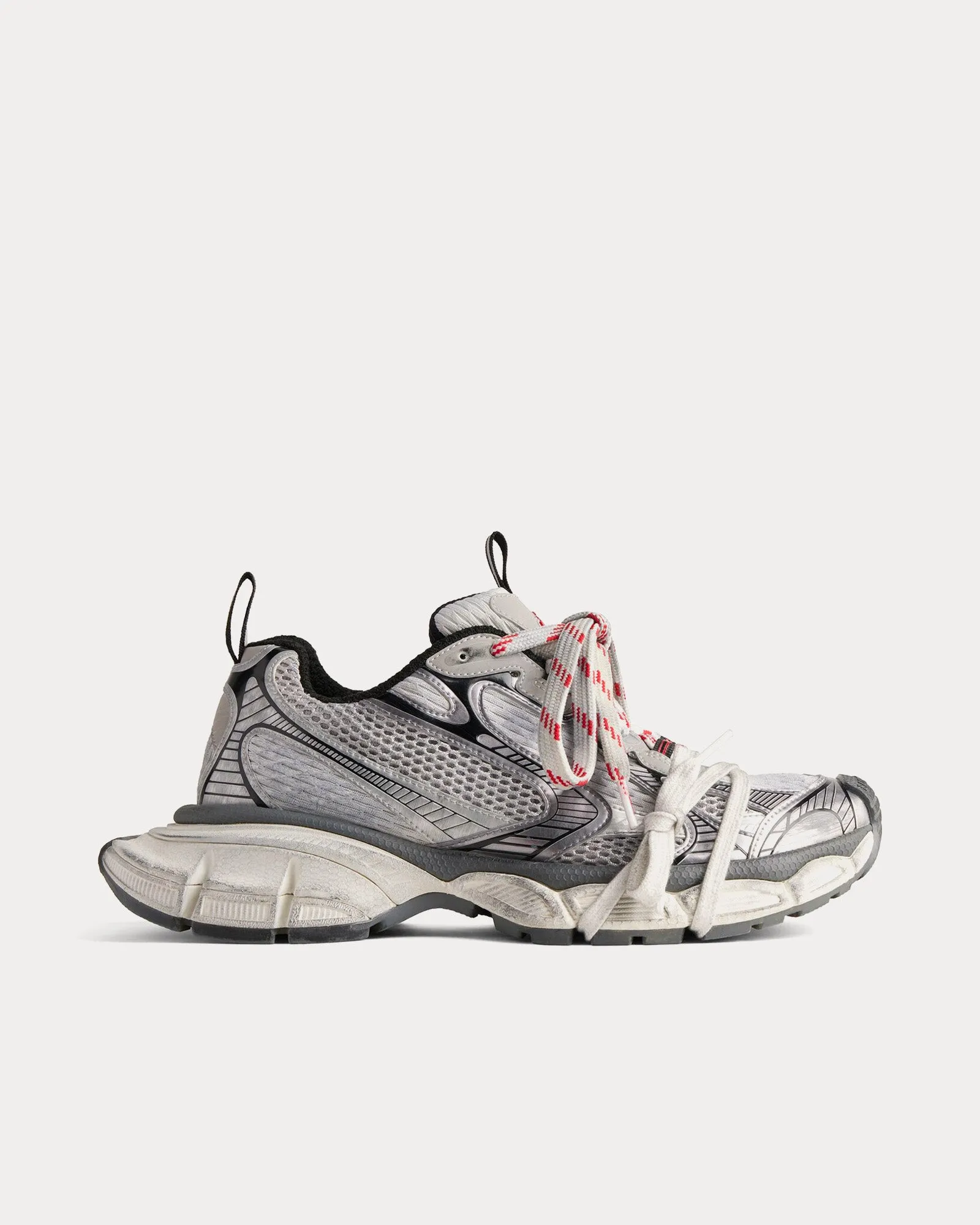 3XL Mesh & Polyurethane Grey / White / Red Low Top Sneakers