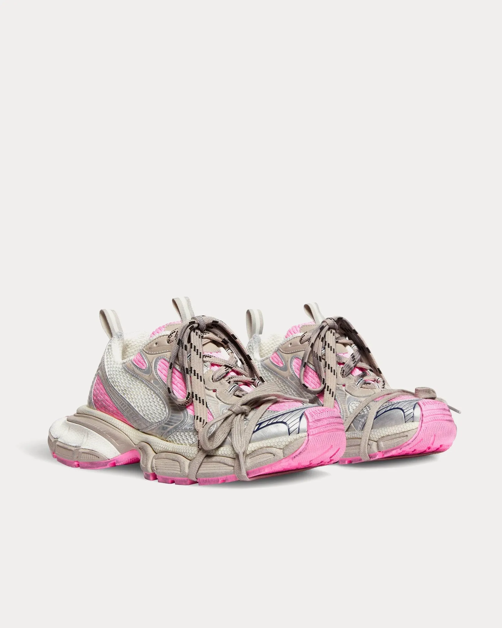 3XL Mesh & Polyurethane White / Grey / Pink Low Top Sneakers