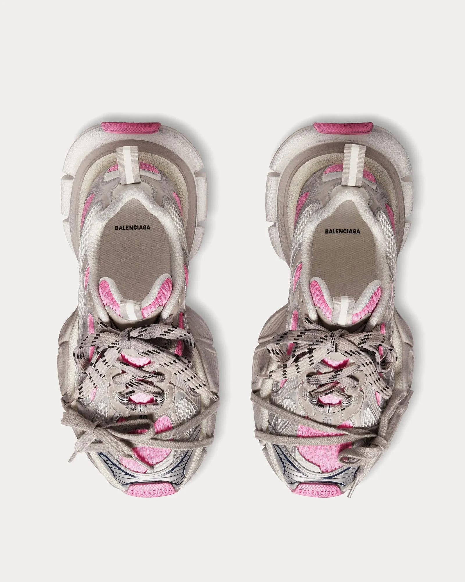 3XL Mesh & Polyurethane White / Grey / Pink Low Top Sneakers
