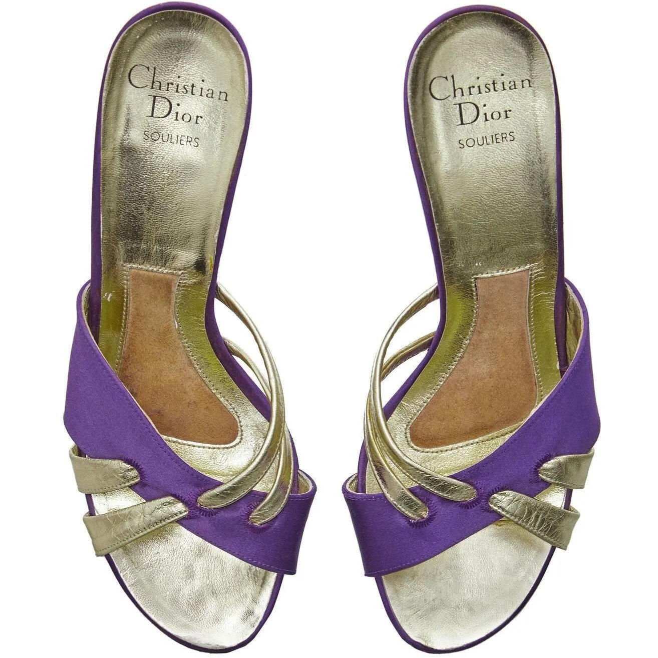 ARCHIVE - Christian Dior 1970s Purple and Gold Tone Heeled Sandals