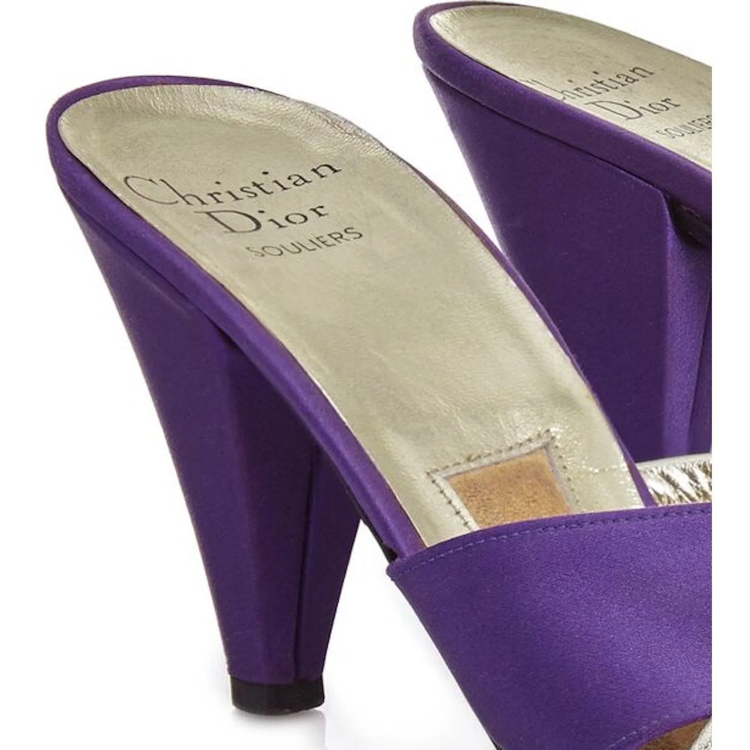 ARCHIVE - Christian Dior 1970s Purple and Gold Tone Heeled Sandals