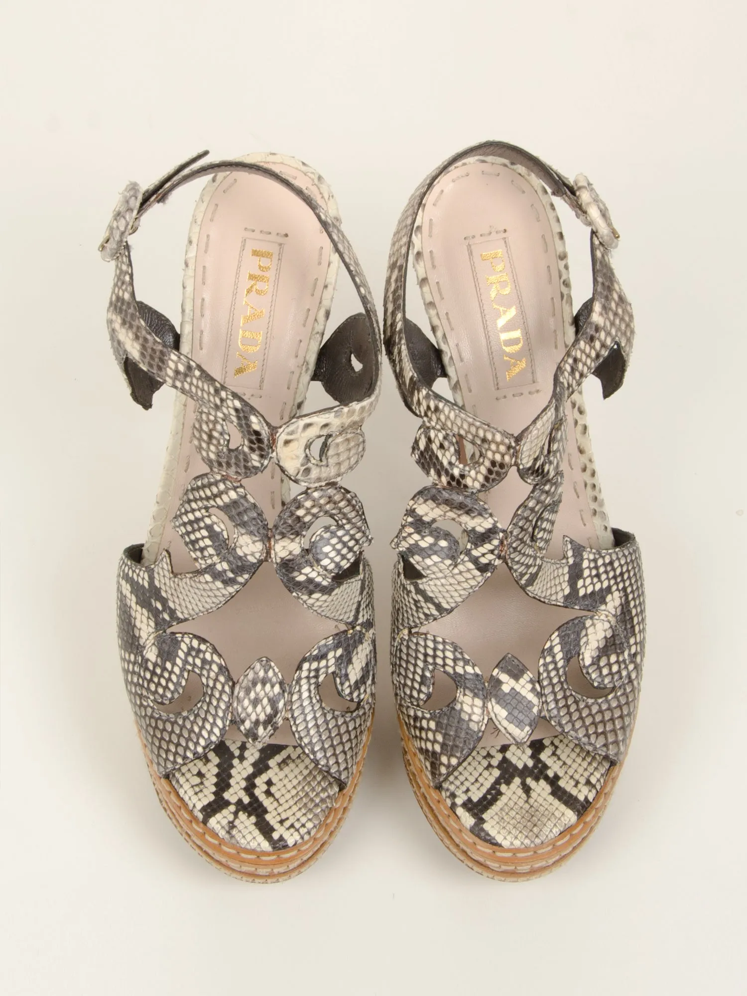 Beige Python Platform Sandals