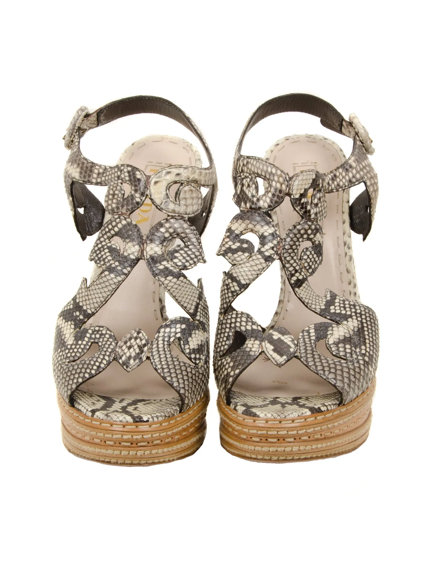 Beige Python Platform Sandals