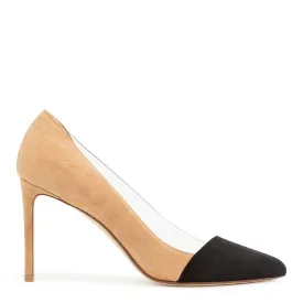 Bicolored suede pvc pump