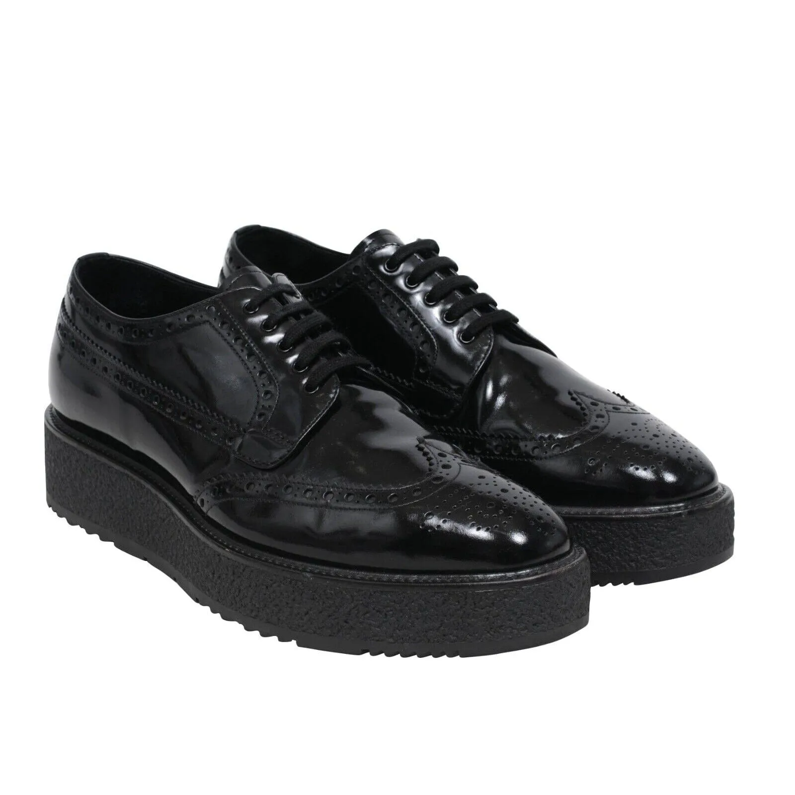 Black Leather Oxford Wingtip Platform Derby
