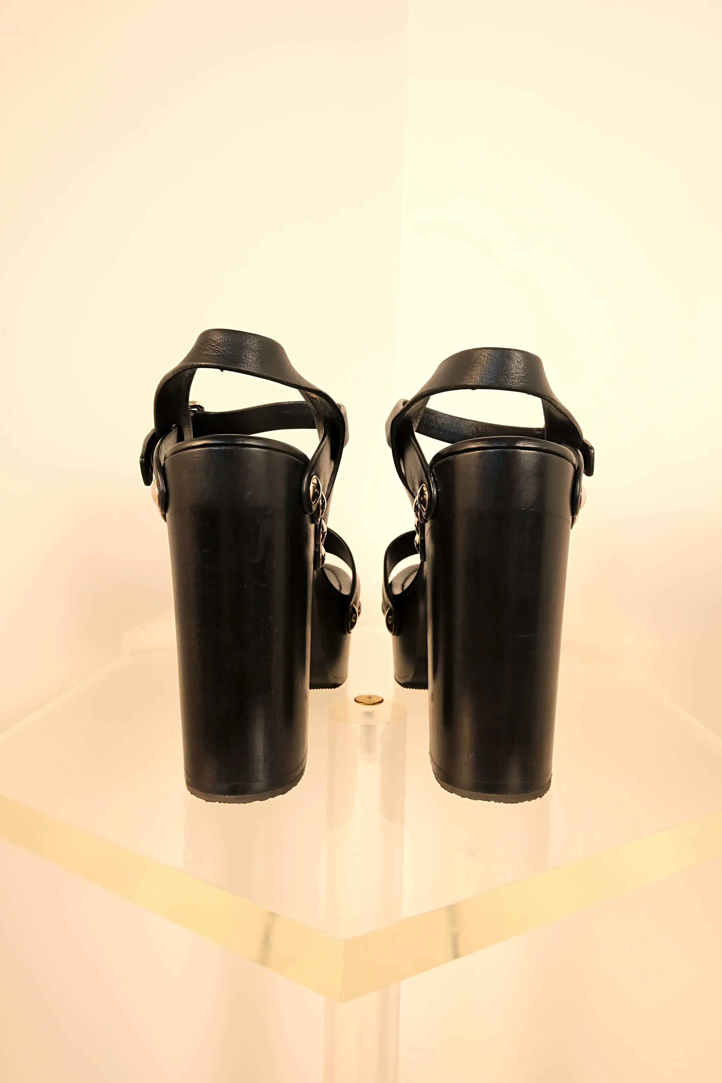 Black Platform Wooden Stud Embellished Sandals