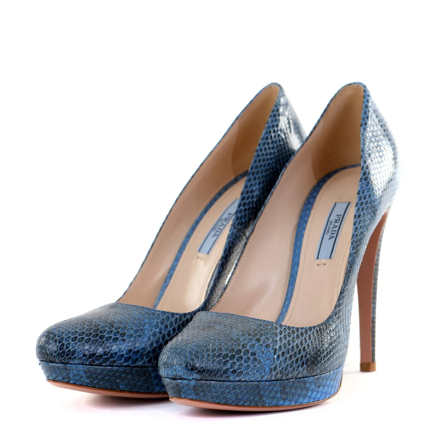 Blue Snakeskin Platform Pumps