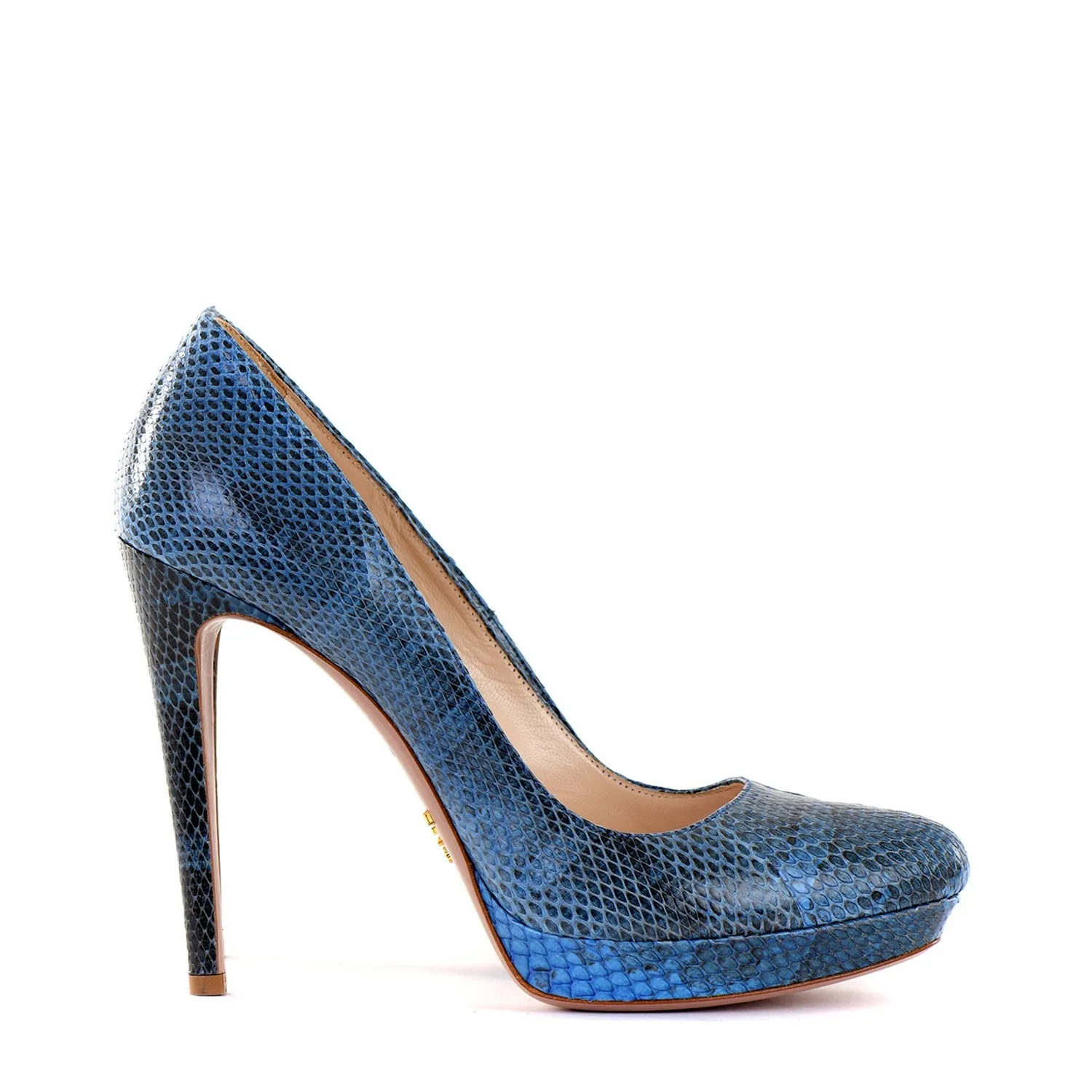 Blue Snakeskin Platform Pumps