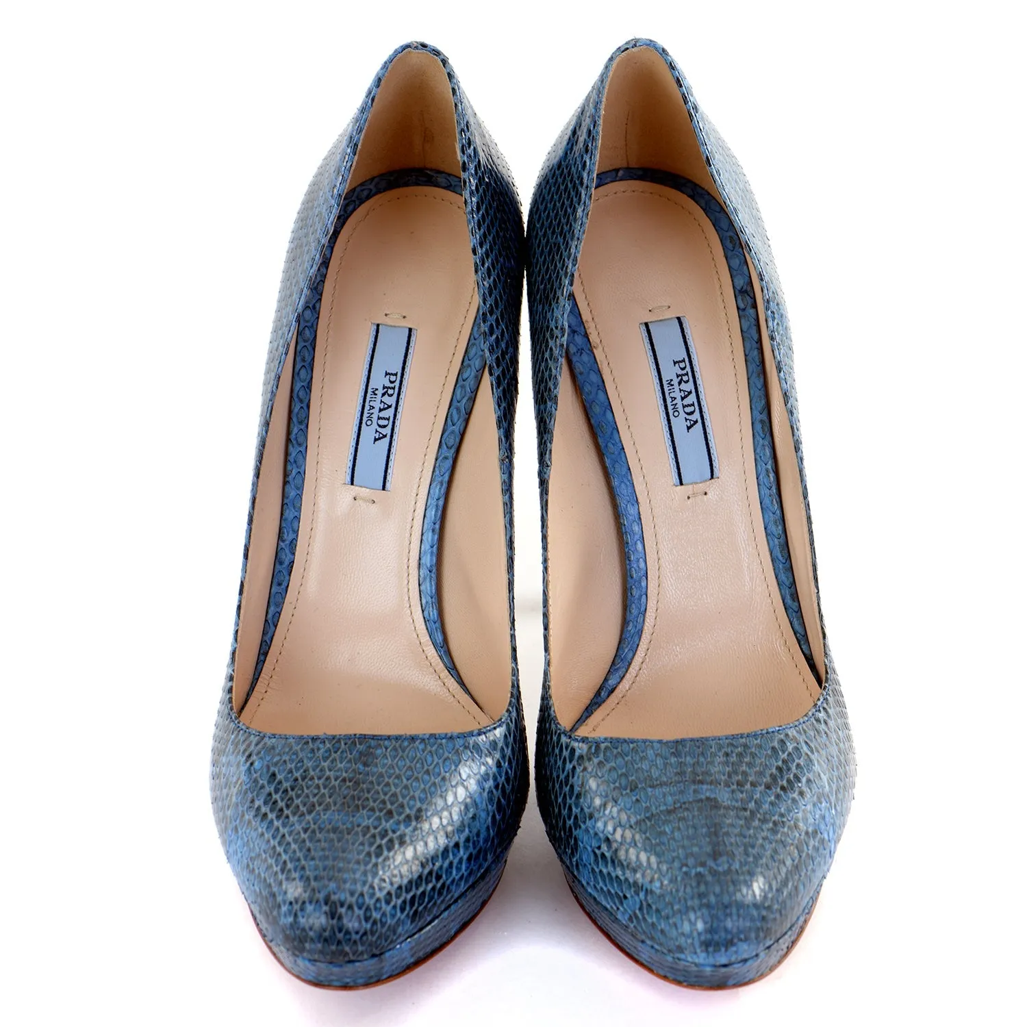 Blue Snakeskin Platform Pumps