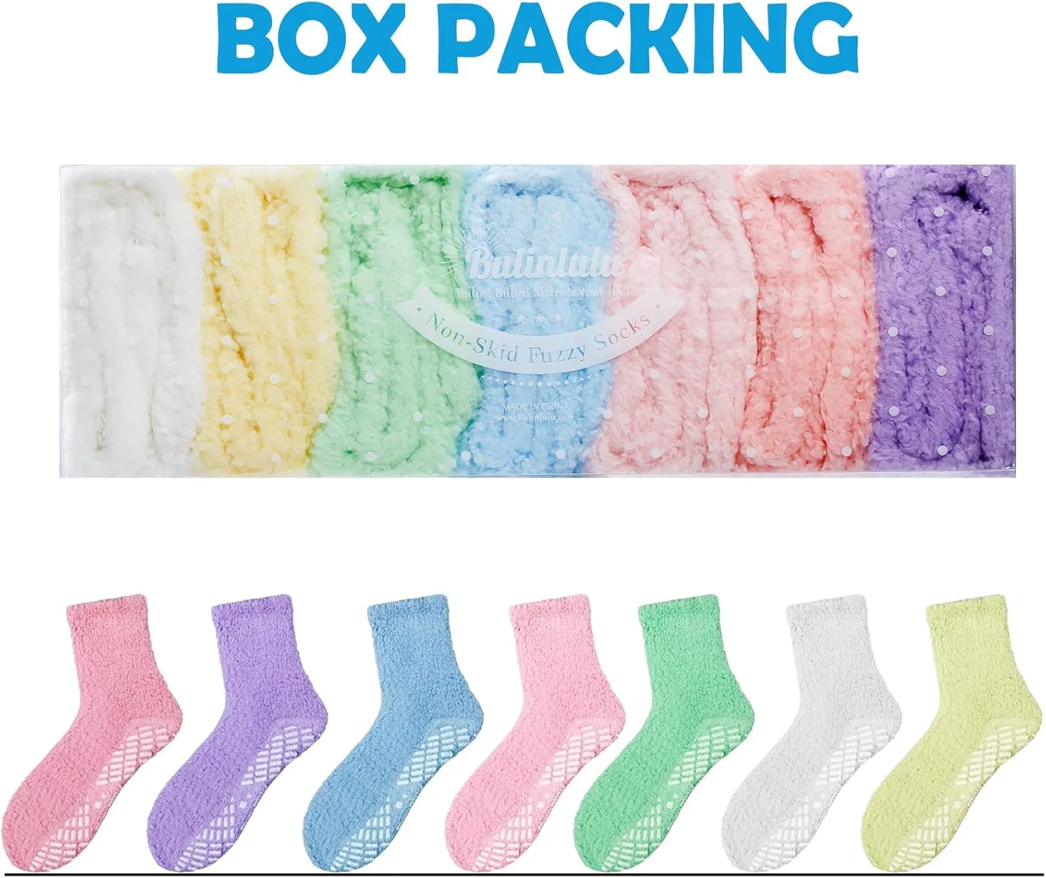 Bulinlulu Fuzzy Socks with Grips Plush Sleep Cozy Winter Soft Hospital Fluffy Socks Gifts for Womens Mens Gifts