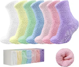 Bulinlulu Fuzzy Socks with Grips Plush Sleep Cozy Winter Soft Hospital Fluffy Socks Gifts for Womens Mens Gifts