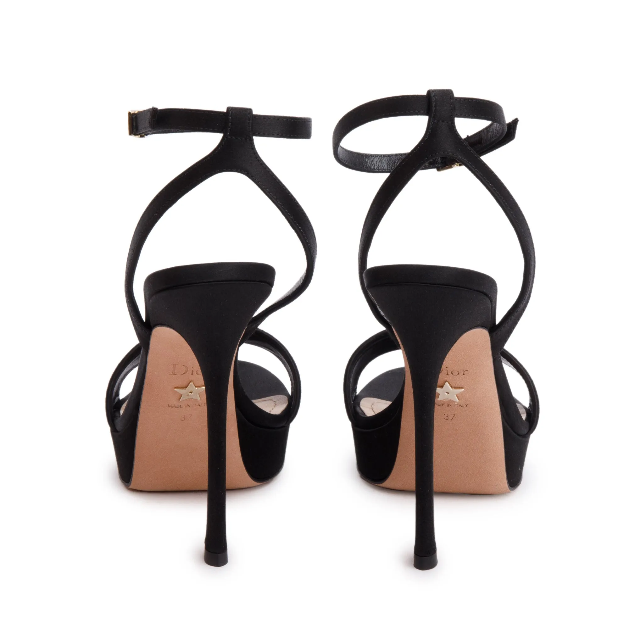Christian Dior Black Embroidered Satin Lambskin Leather Dway Heeled Sandals, Size 37 w/ Box