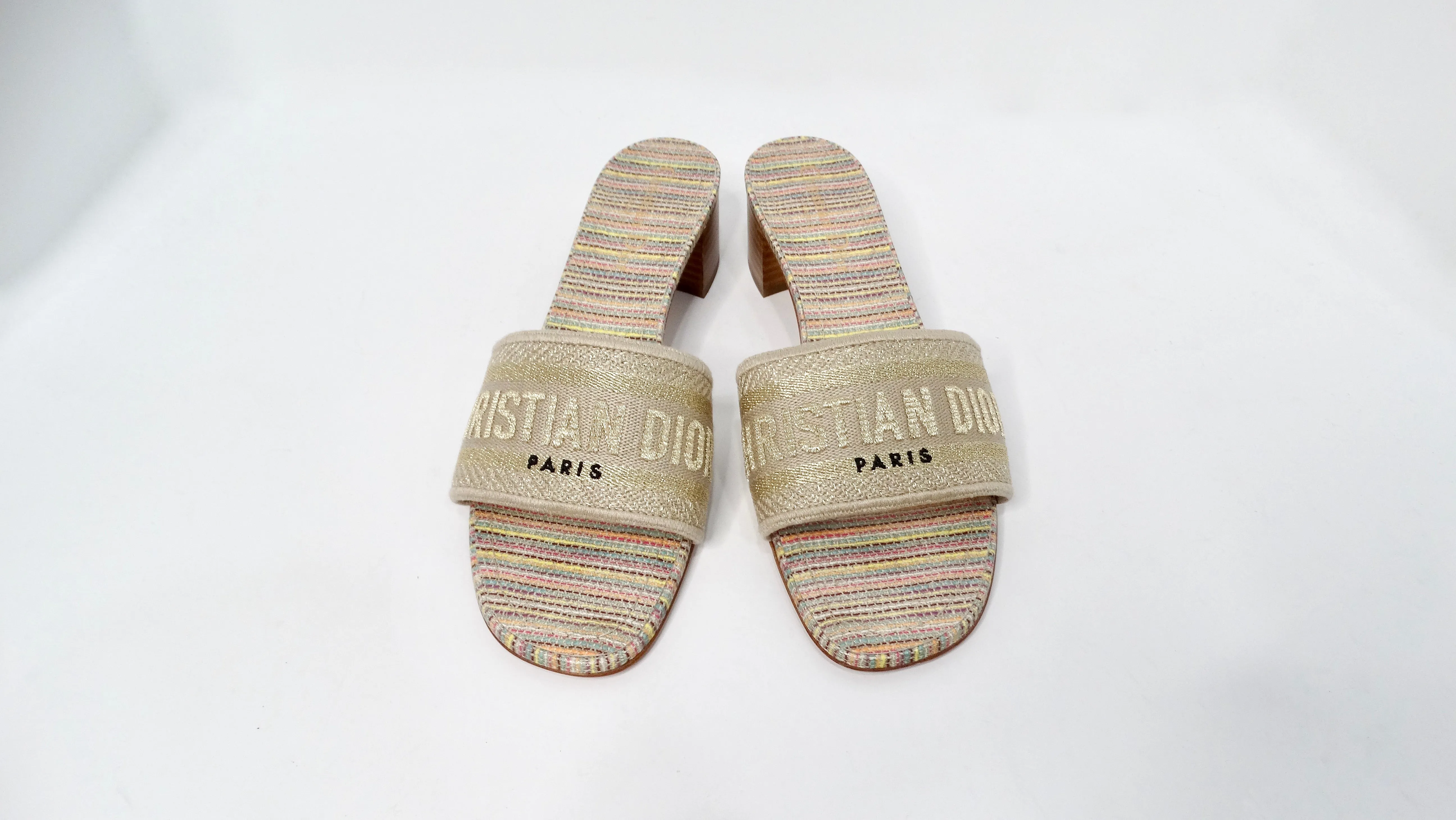 Christian Dior Dway Gold-Tone Metallic Embroidered Heeled Slides