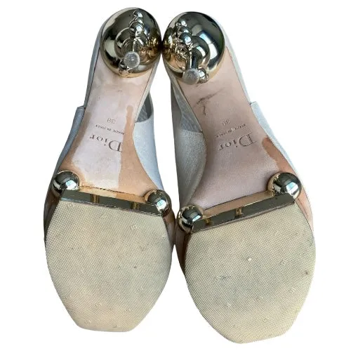 CHRISTIAN DIOR Pearly Beige Nubuck Geometric Gold Heel Slingback Pumps, Size 39