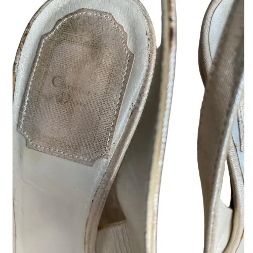 CHRISTIAN DIOR Pearly Beige Nubuck Geometric Gold Heel Slingback Pumps, Size 39
