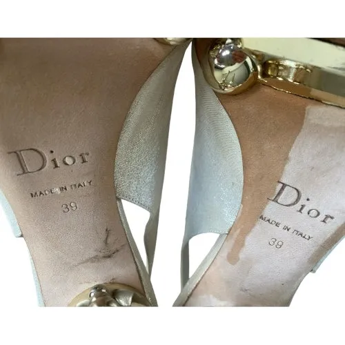 CHRISTIAN DIOR Pearly Beige Nubuck Geometric Gold Heel Slingback Pumps, Size 39