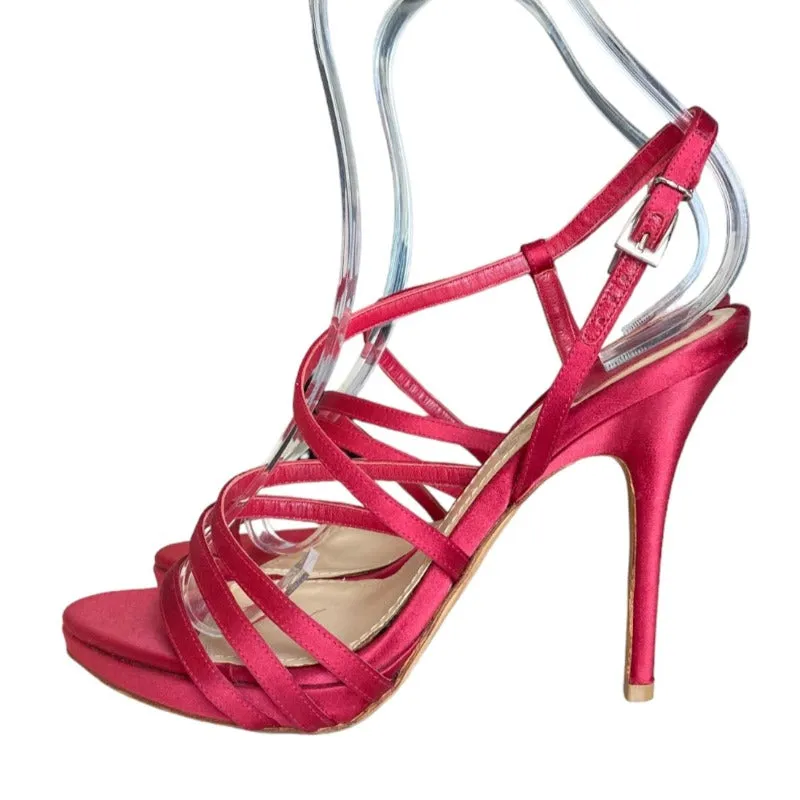 CHRISTIAN DIOR Red Satin Strappy Slingback Stiletto Heeled Sandals, Size 38.5