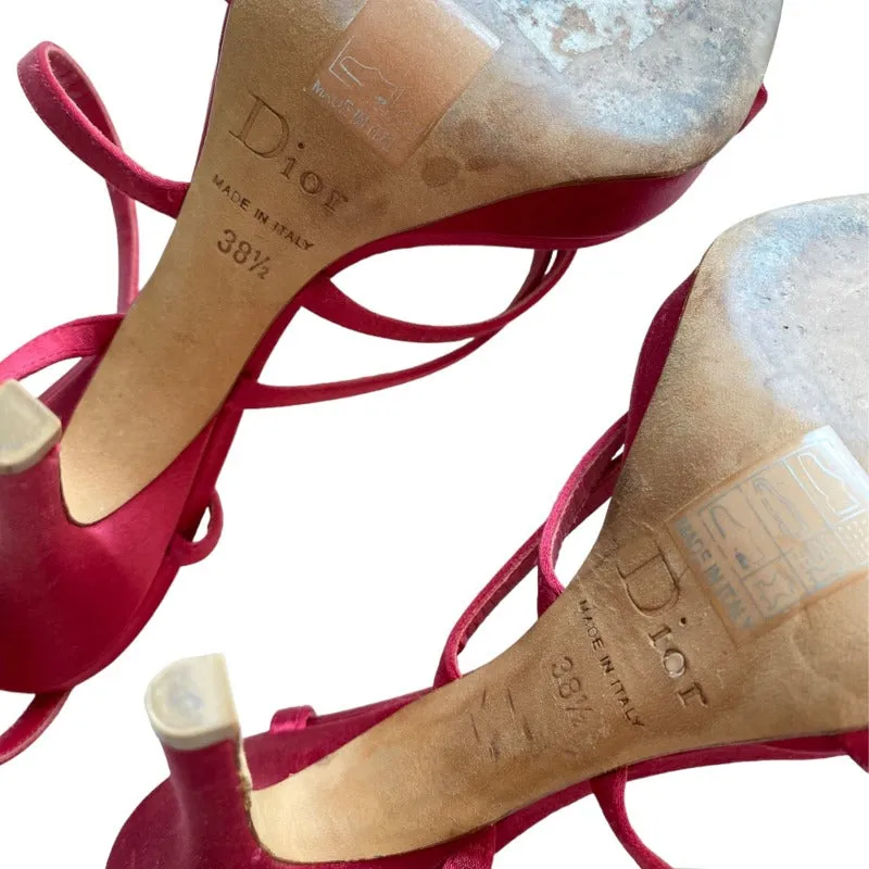 CHRISTIAN DIOR Red Satin Strappy Slingback Stiletto Heeled Sandals, Size 38.5