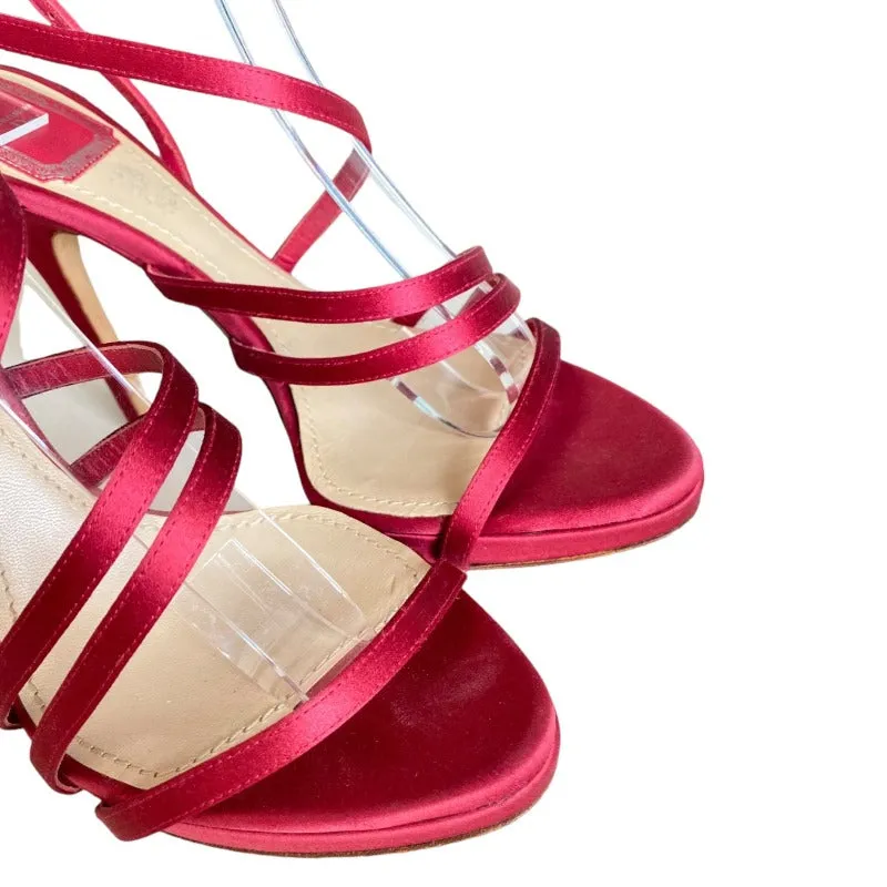 CHRISTIAN DIOR Red Satin Strappy Slingback Stiletto Heeled Sandals, Size 38.5