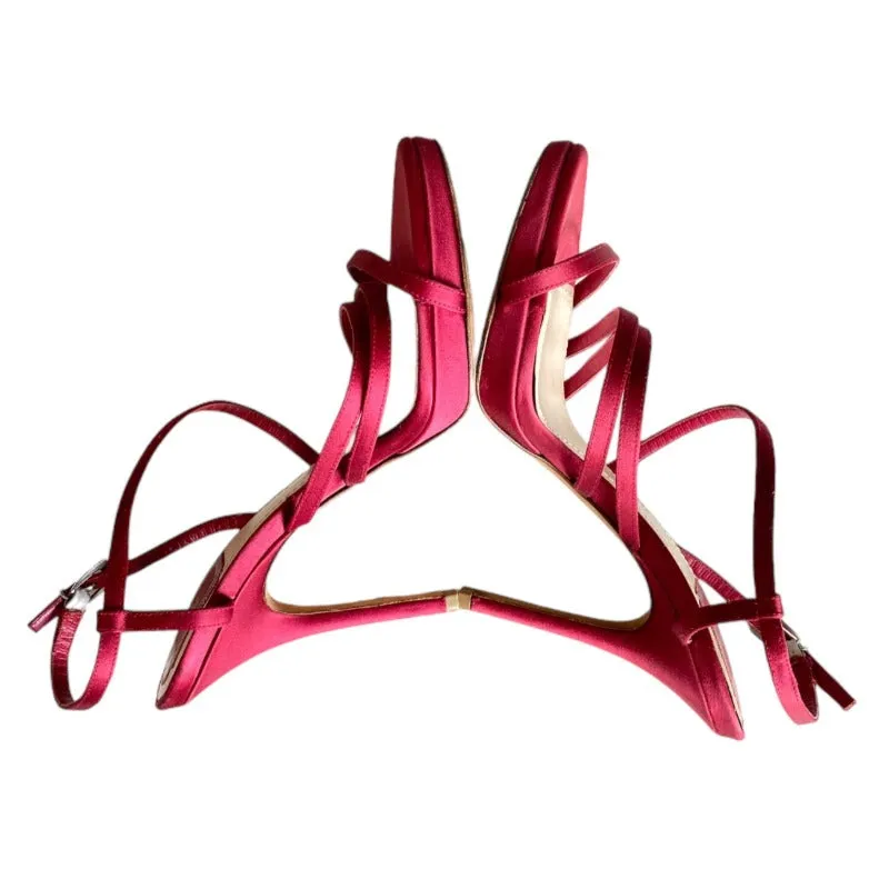 CHRISTIAN DIOR Red Satin Strappy Slingback Stiletto Heeled Sandals, Size 38.5