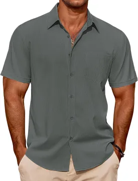 COOFANDY Mens Casual Short Sleeve Shirts Summer Beach Shirt Button Down Textured Shirts Vacation Hawaiian Shirts