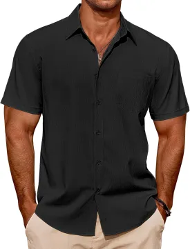 COOFANDY Mens Casual Short Sleeve Shirts Summer Beach Shirt Button Down Textured Shirts Vacation Hawaiian Shirts