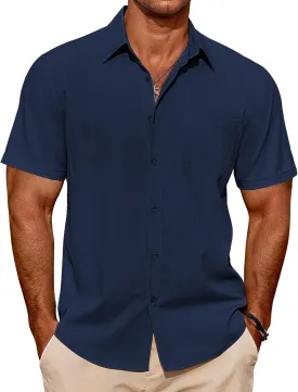 COOFANDY Mens Casual Short Sleeve Shirts Summer Beach Shirt Button Down Textured Shirts Vacation Hawaiian Shirts