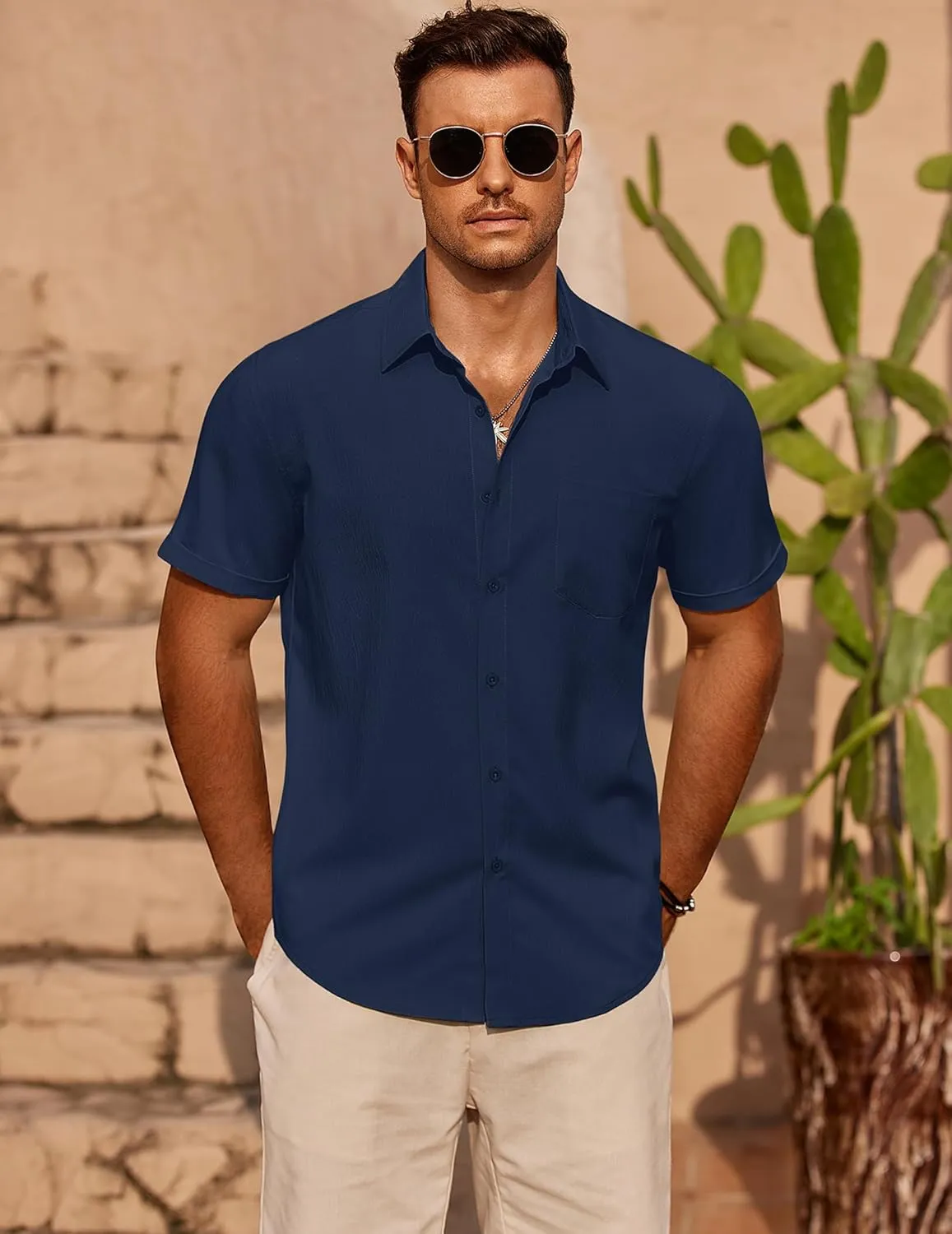 COOFANDY Mens Casual Short Sleeve Shirts Summer Beach Shirt Button Down Textured Shirts Vacation Hawaiian Shirts