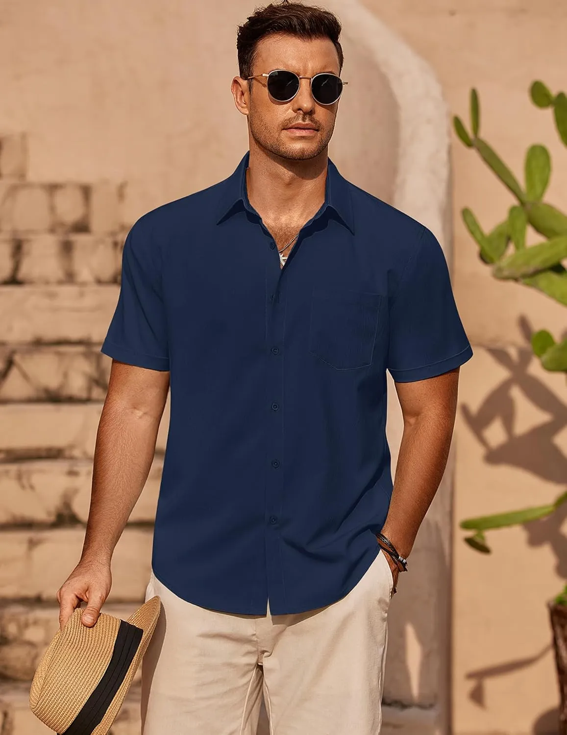 COOFANDY Mens Casual Short Sleeve Shirts Summer Beach Shirt Button Down Textured Shirts Vacation Hawaiian Shirts