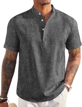 COOFANDY Men's Linen Henley Shirt Short Sleeve Casual Summer Beach Hippie T Shirts