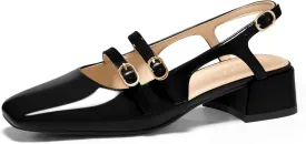 Coutgo Womens Mary Jane Chunky Low Heels Slingback Pumps Closed Square Toe Wedding Dress Shoes