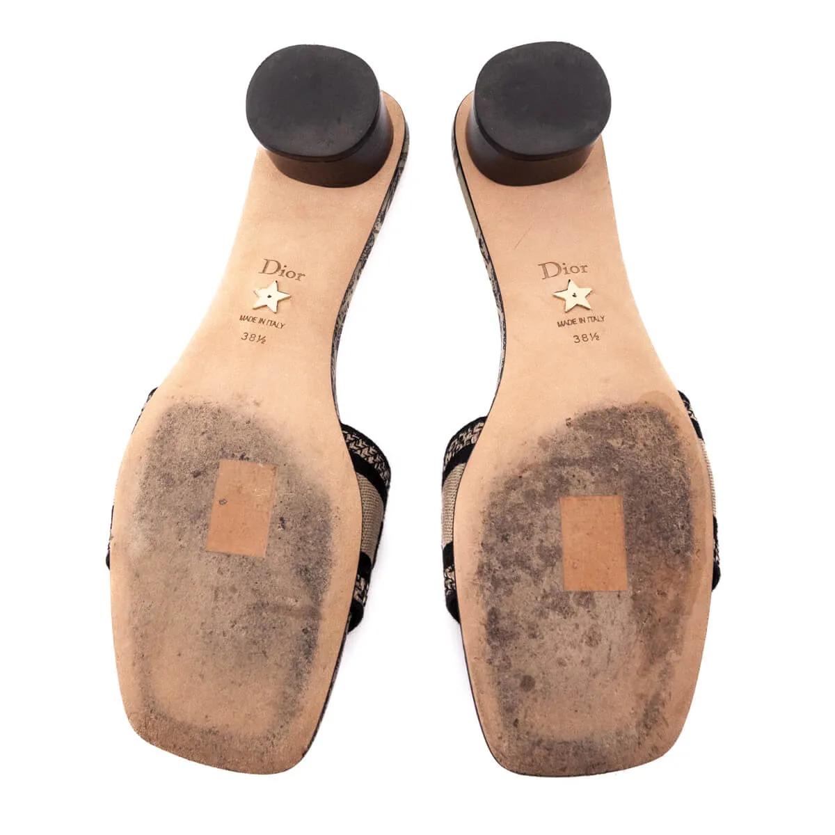 Dior Black & Beige Embroidered Canvas Dway Heeled Slides Size US 8.5 | EU 38.5