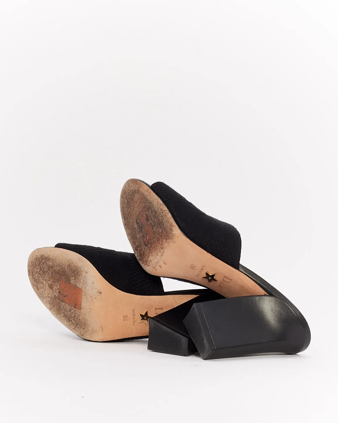 Dior Black Canvas Embroidered Dway Mule Heeled Sandals - 38