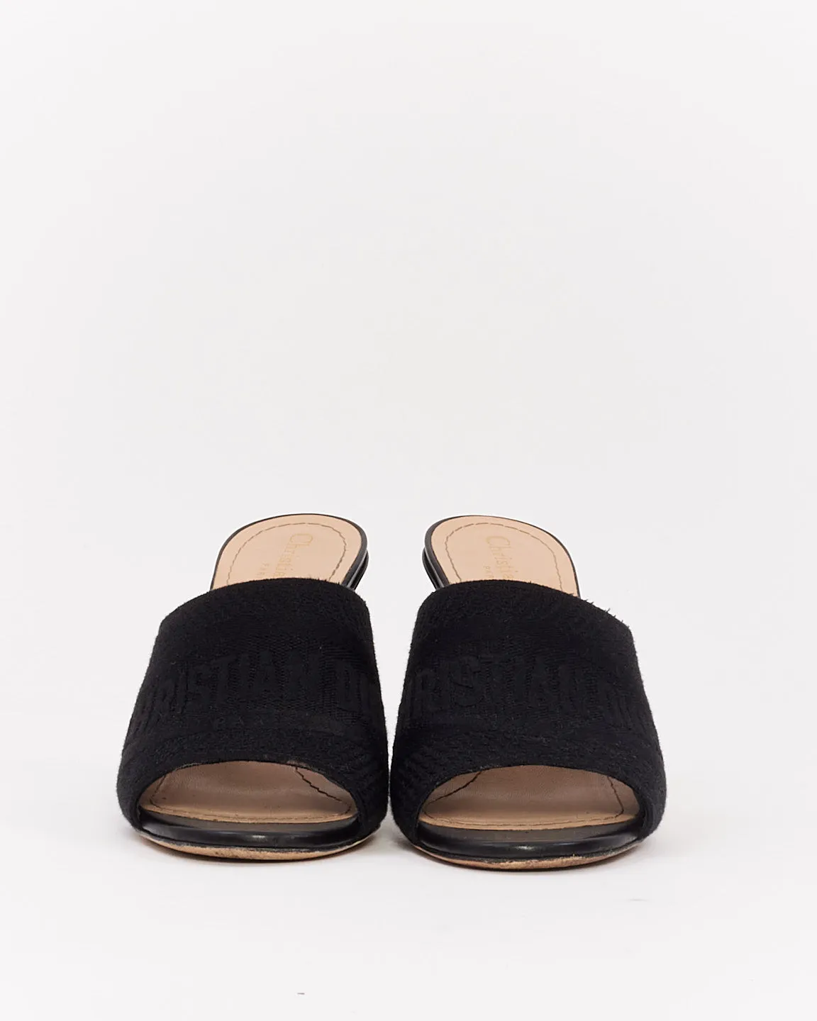 Dior Black Canvas Embroidered Dway Mule Heeled Sandals - 38