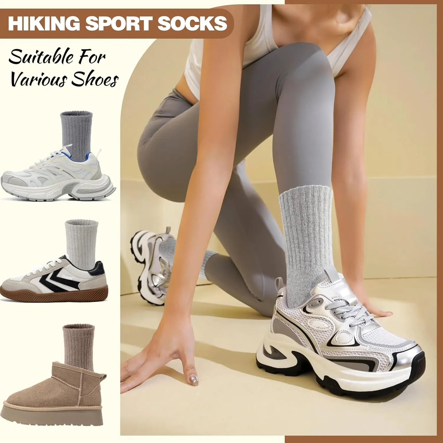 EBMORE Merino Wool Socks for Women Hiking Thermal Warm Winter Thick Boot Cozy Crew Comfy Work Socks for Ladies 5 Pairs