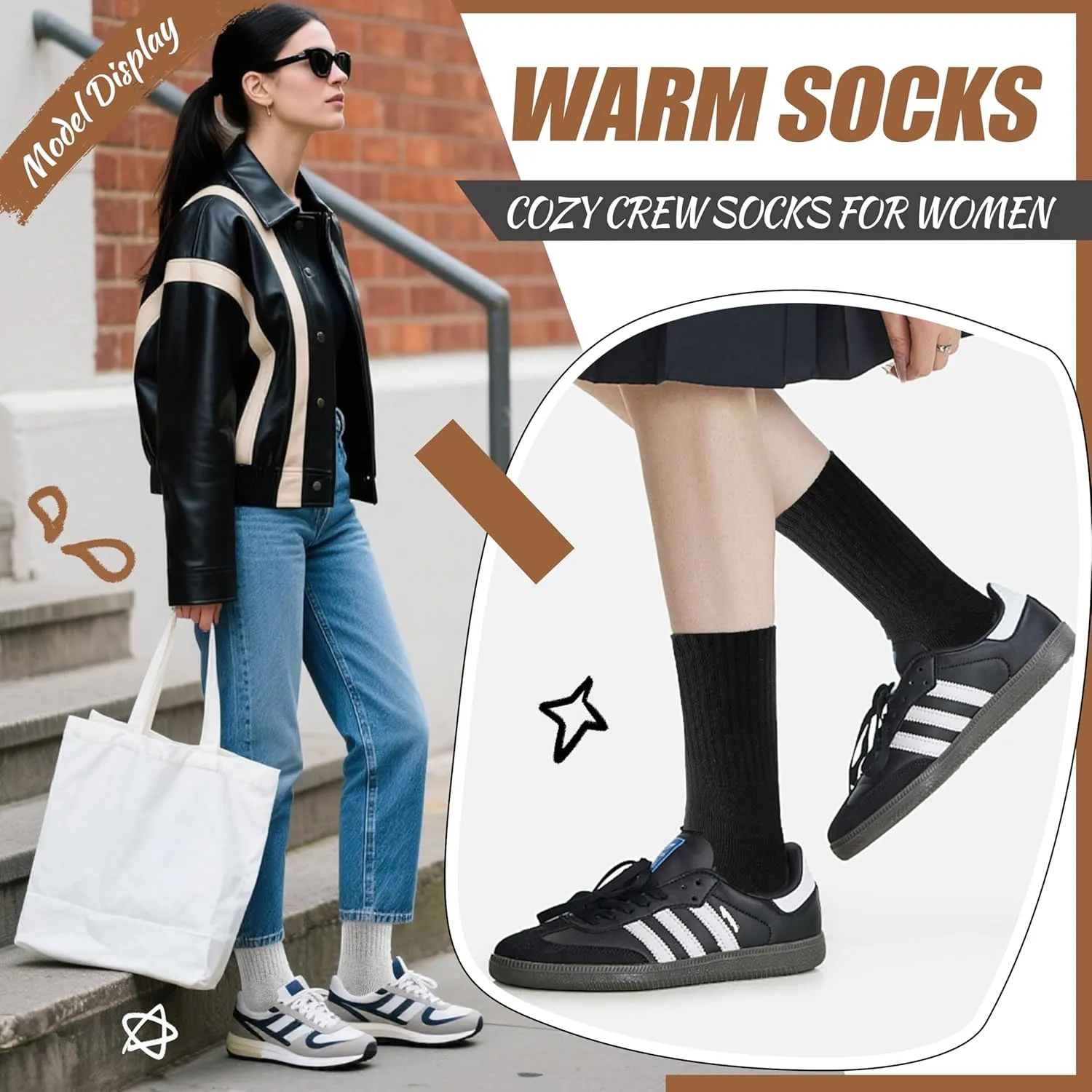 EBMORE Merino Wool Socks for Women Hiking Thermal Warm Winter Thick Boot Cozy Crew Comfy Work Socks for Ladies 5 Pairs