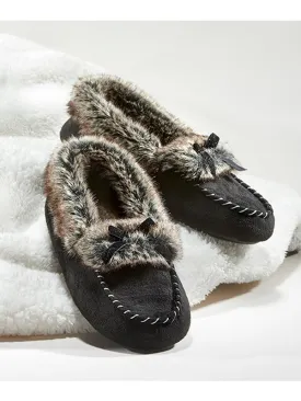 Faux fur lined slippers in black
