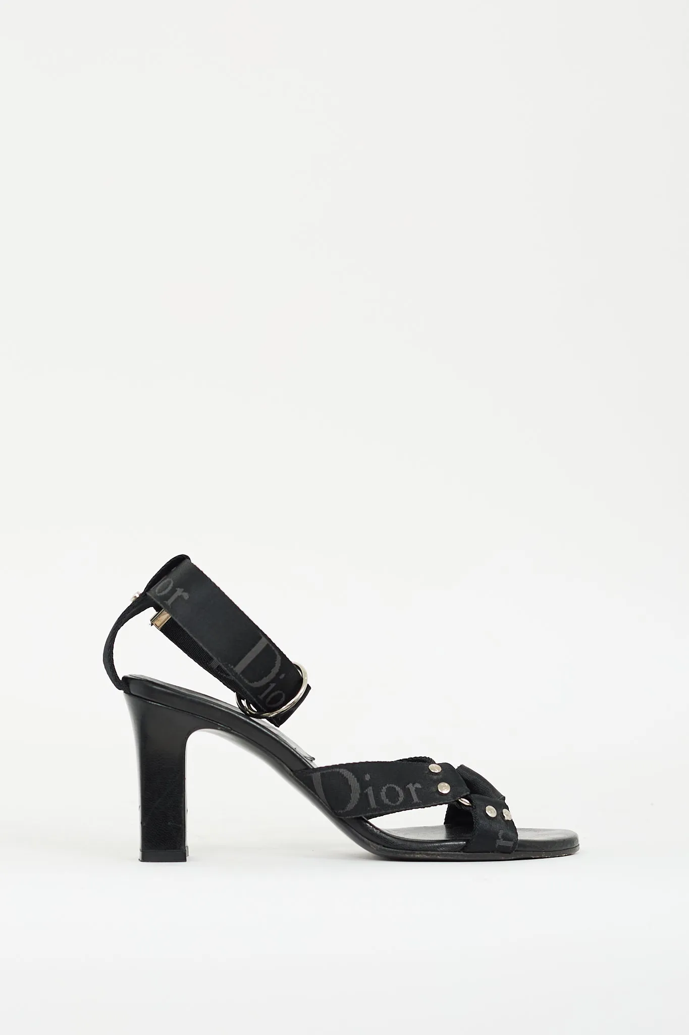 FW 2003 Black Leather & Nylon Heeled Sandal