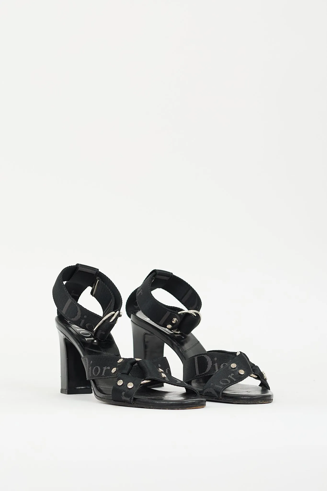 FW 2003 Black Leather & Nylon Heeled Sandal