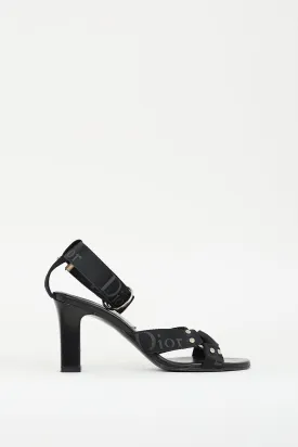 FW 2003 Black Leather & Nylon Heeled Sandal