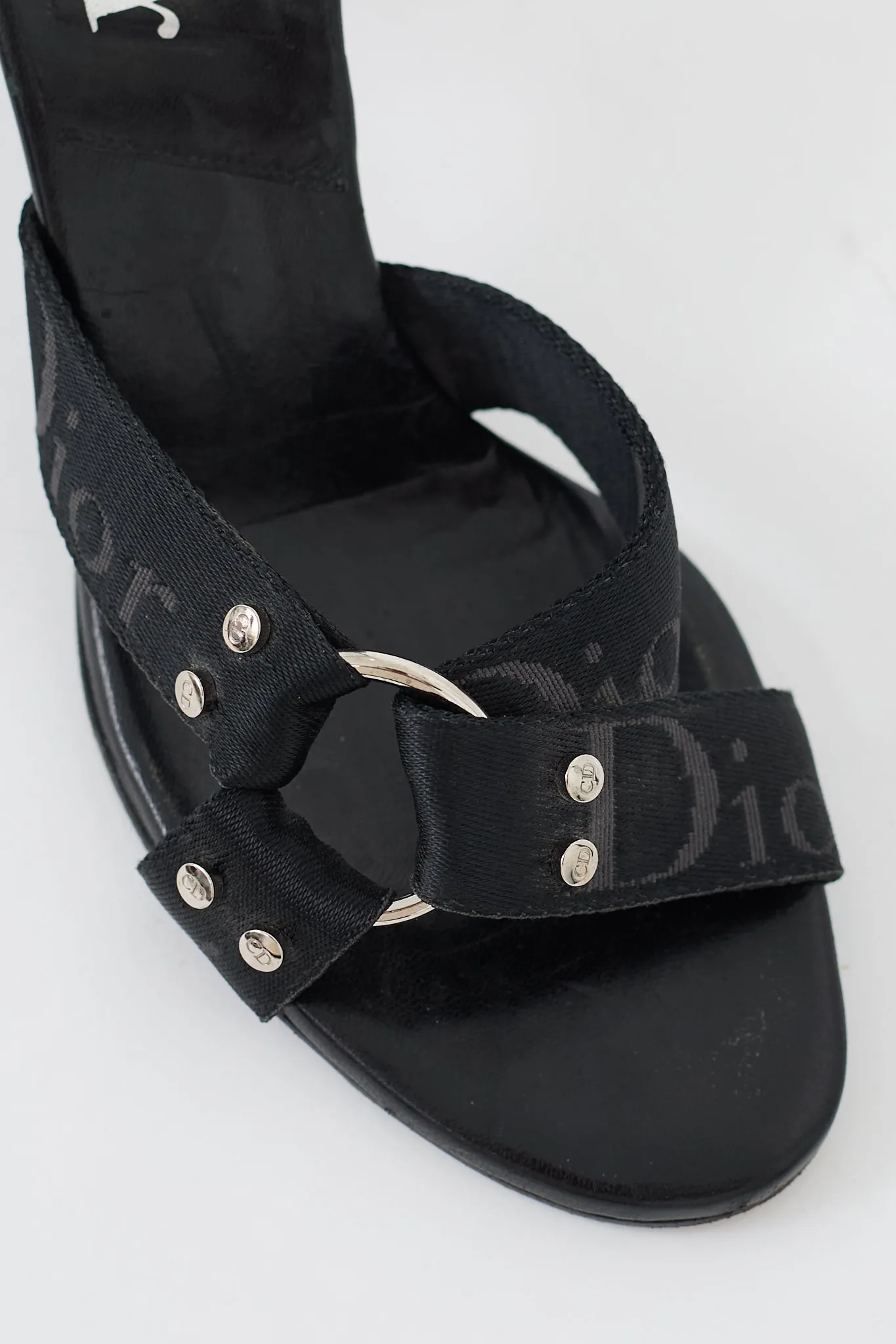 FW 2003 Black Leather & Nylon Heeled Sandal