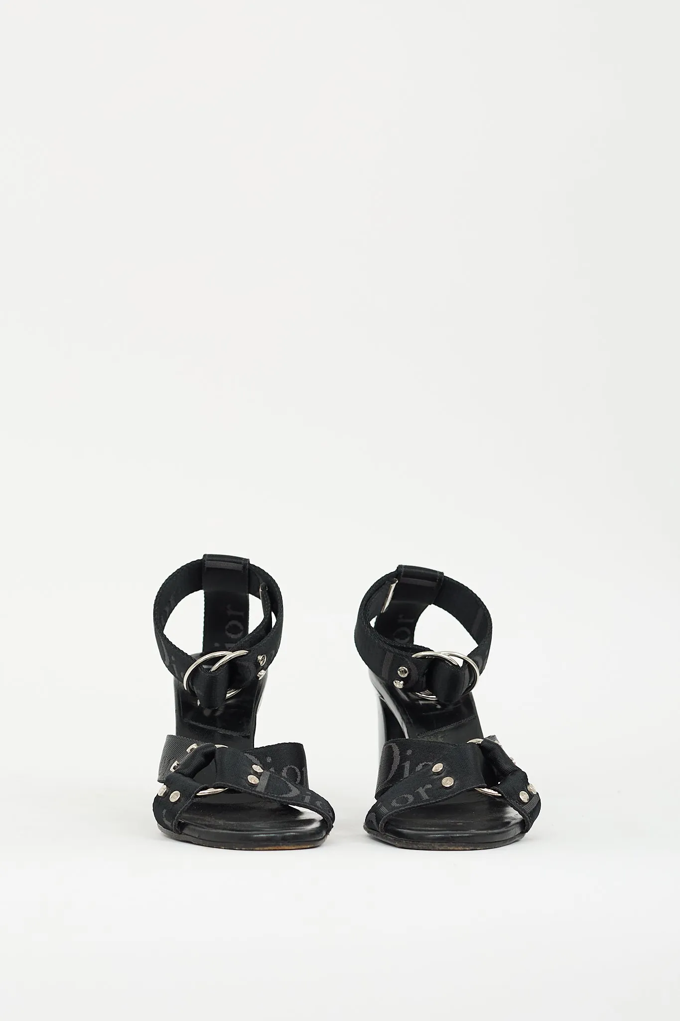 FW 2003 Black Leather & Nylon Heeled Sandal