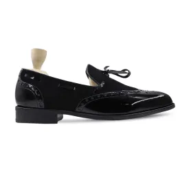 Handmade Custom Black Patent and Suede Leather Mens Loafers