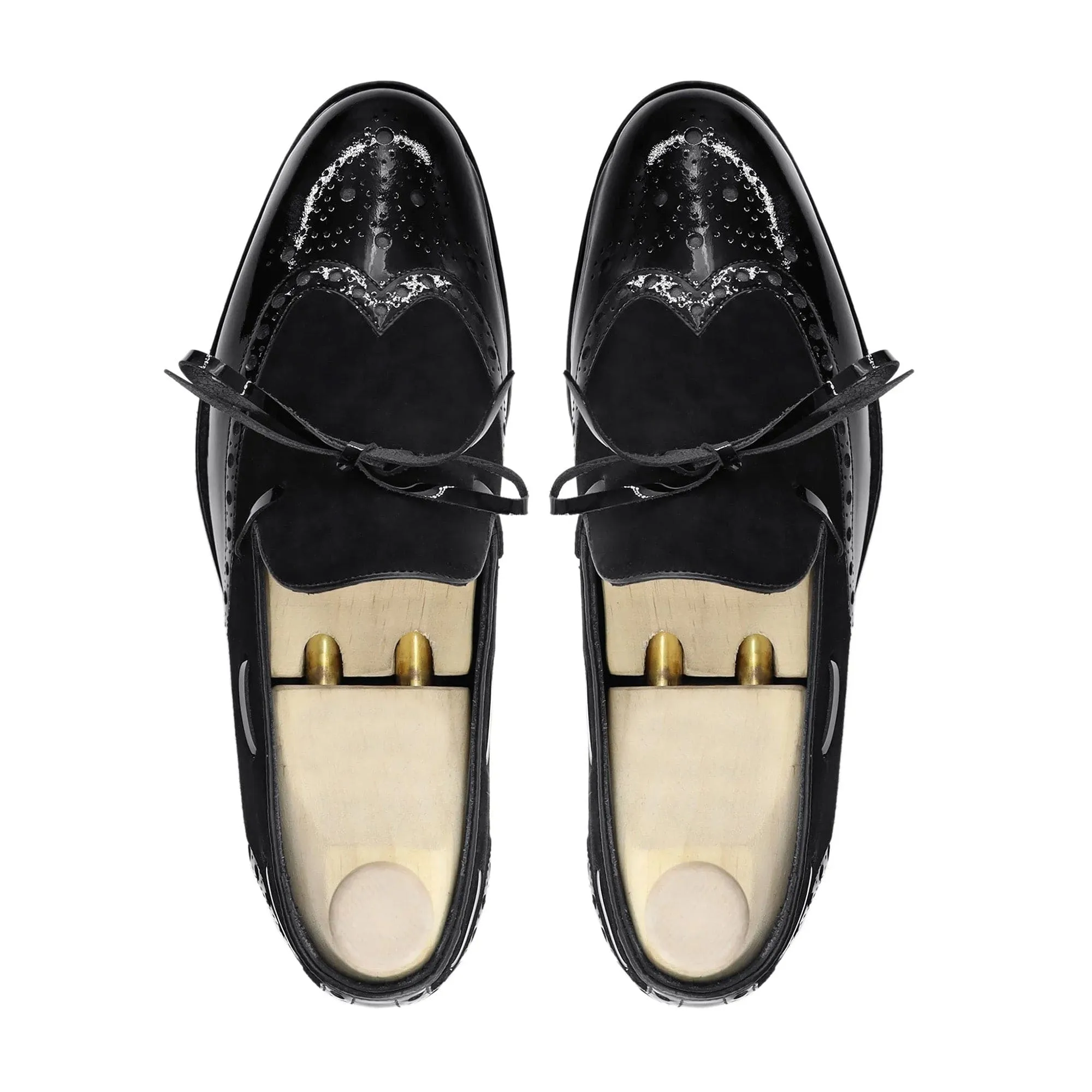 Handmade Custom Black Patent and Suede Leather Mens Loafers