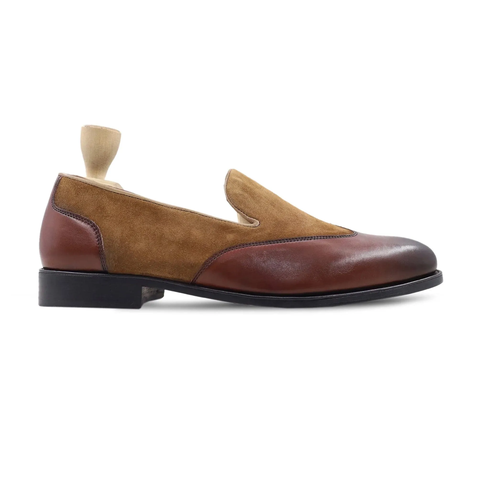 Handmade Custom Oxblood Calf and Camel Suede Leather Mens Loafers