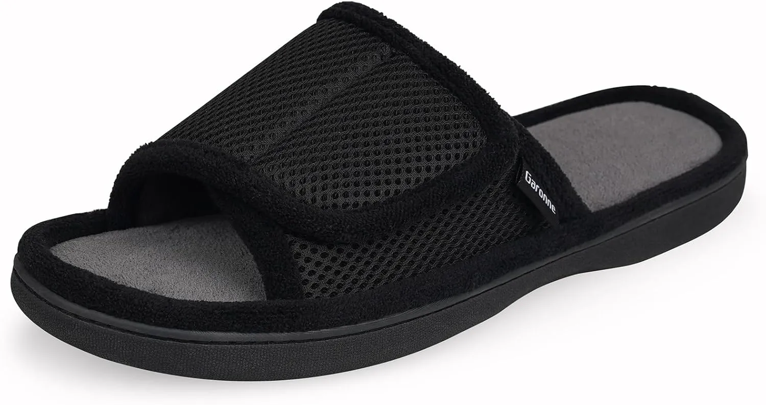 Men's Adjustable Wrap Open-toe Slippers with Memory Foam, Summer House Shoes for Men