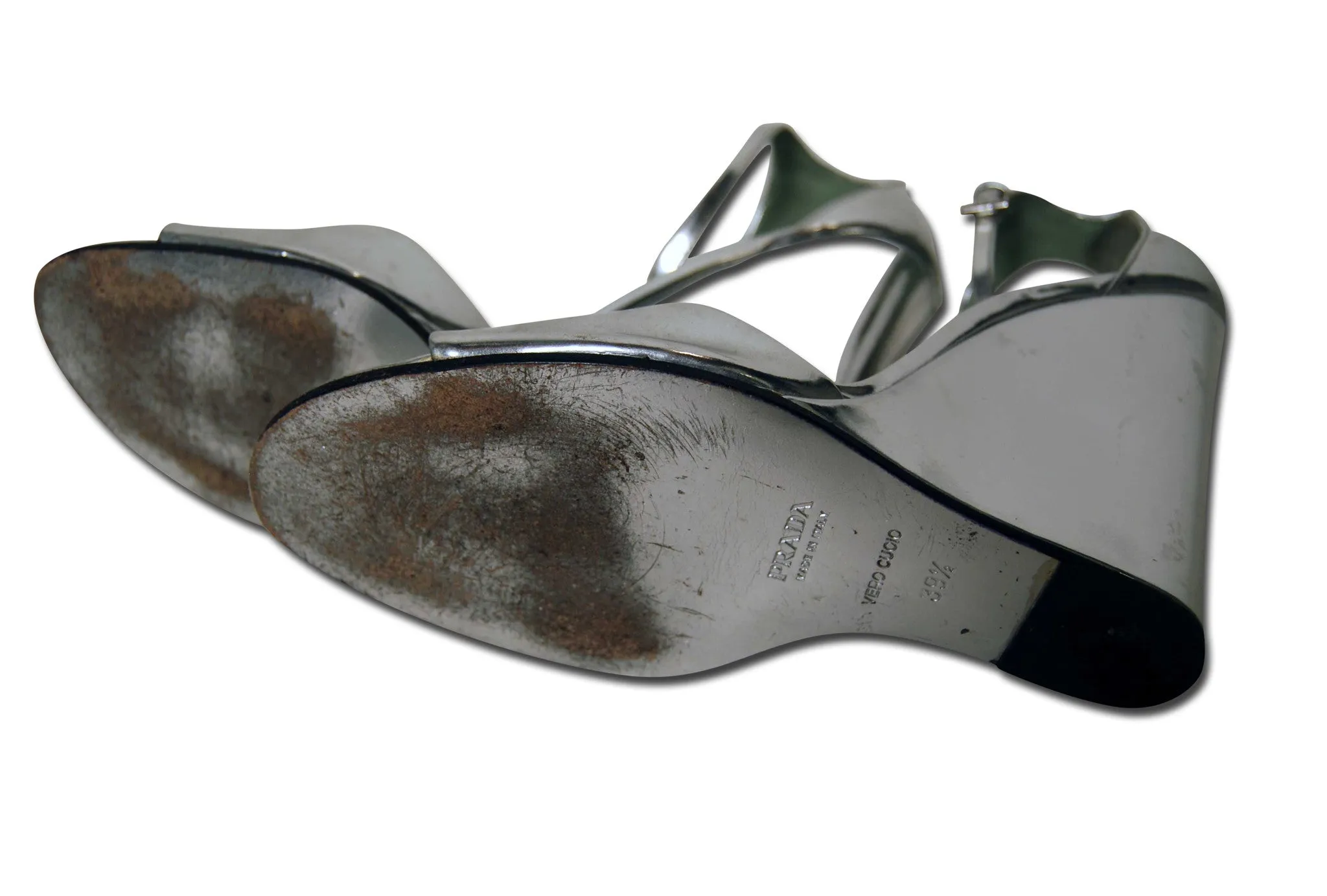 Mirror Shine Silver Prada Wedge