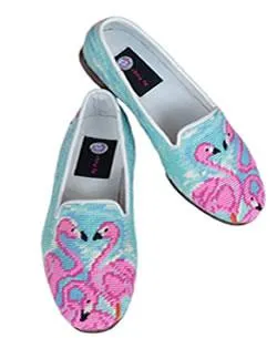 Misses Needlepoint Shoes Pink Flamingo | Designs by Lillie