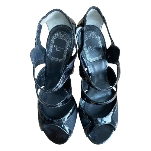 NEW CHRISTIAN DIOR Black Patent Leather, Mesh Caged Strappy Open Toe Sandals, 36
