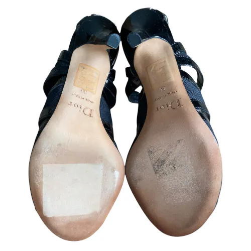 NEW CHRISTIAN DIOR Black Patent Leather, Mesh Caged Strappy Open Toe Sandals, 36